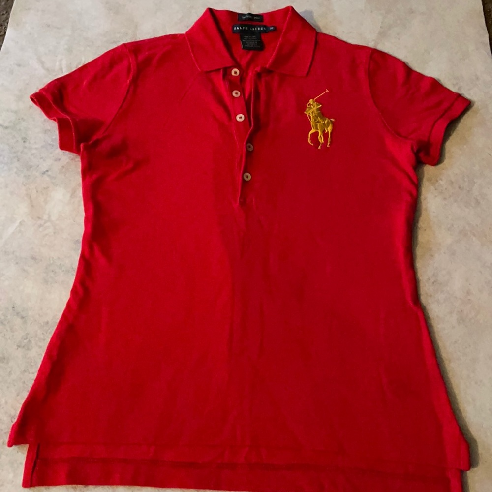 Polo collar red and gold shirt size small